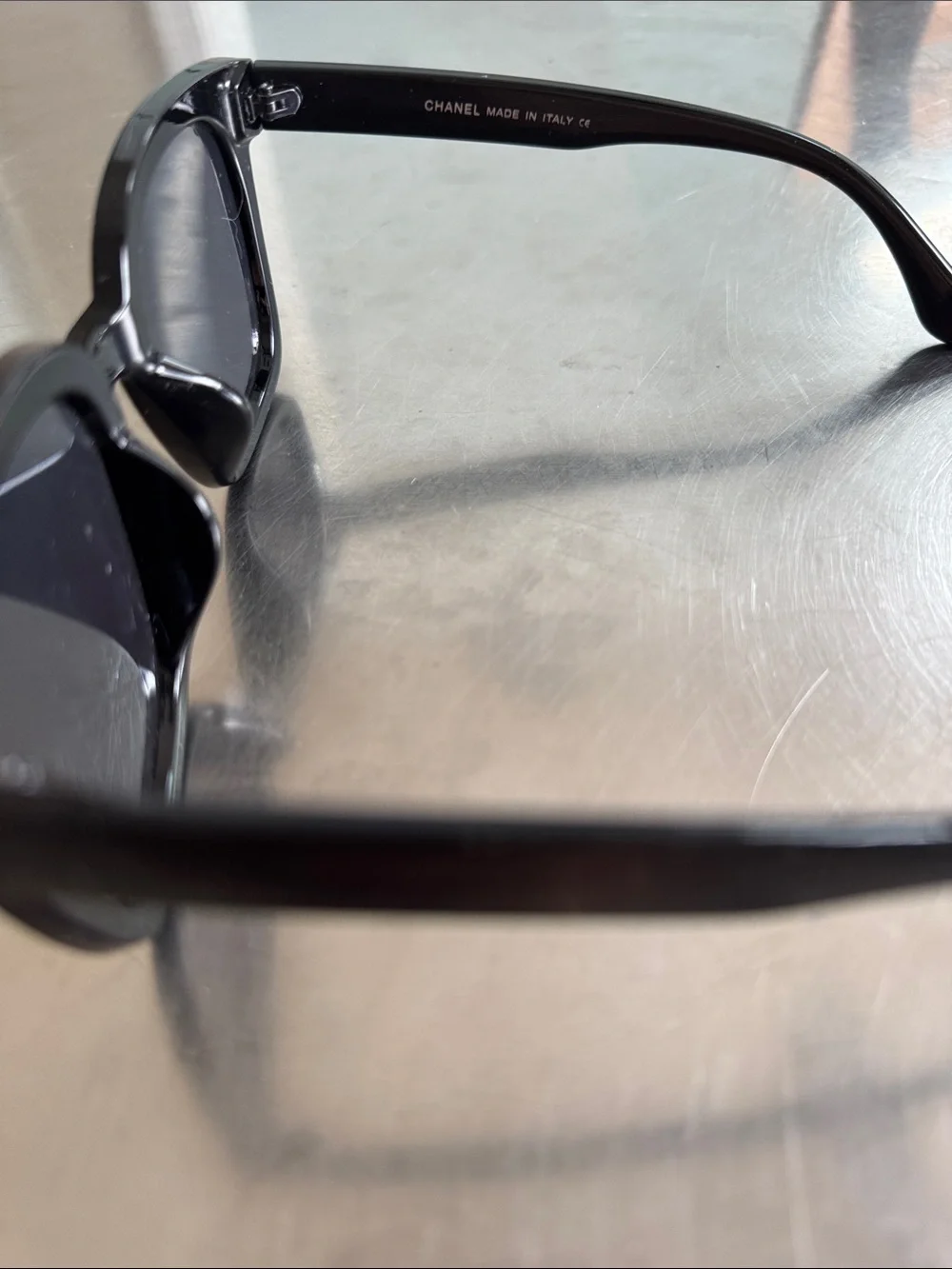 CHANEL Black Oversized Square Sunglasses with Gold Logo